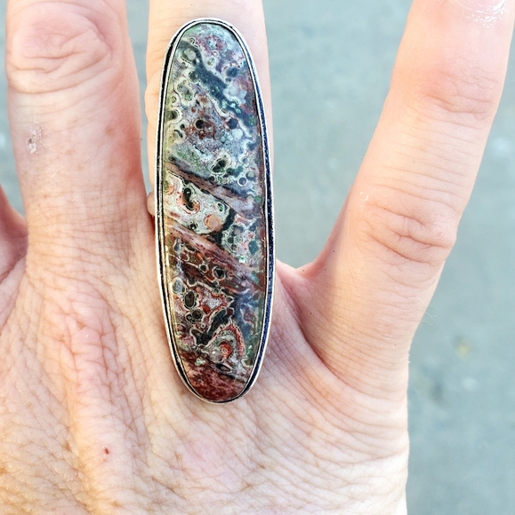 New Leopard Skin Jasper 925 Silver Statement Ring. - Picture 10 of 16